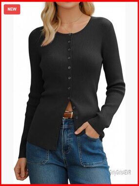 Wool Blend Button Up Cardigan, Business Casual Slim Fit Top